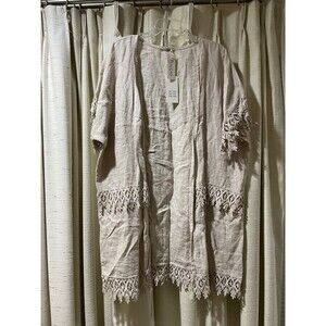 NWT Valentina Naldi Linen Kimono Cardigan Duster Beige One Size Made in Italy